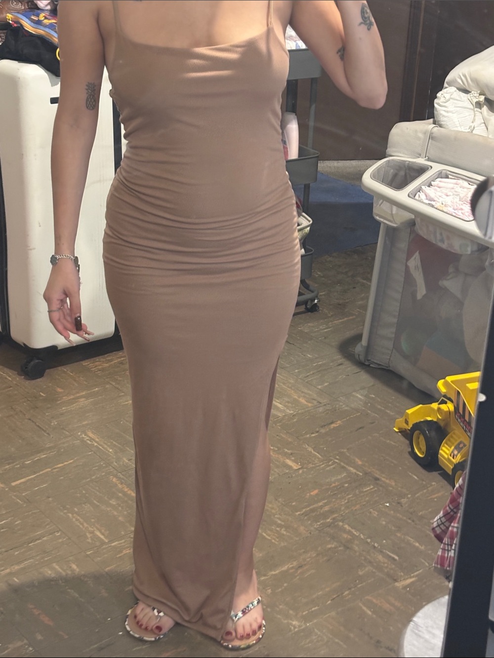 Charlotte Russe Taupe Bodycon Maxi Dress - has a slit